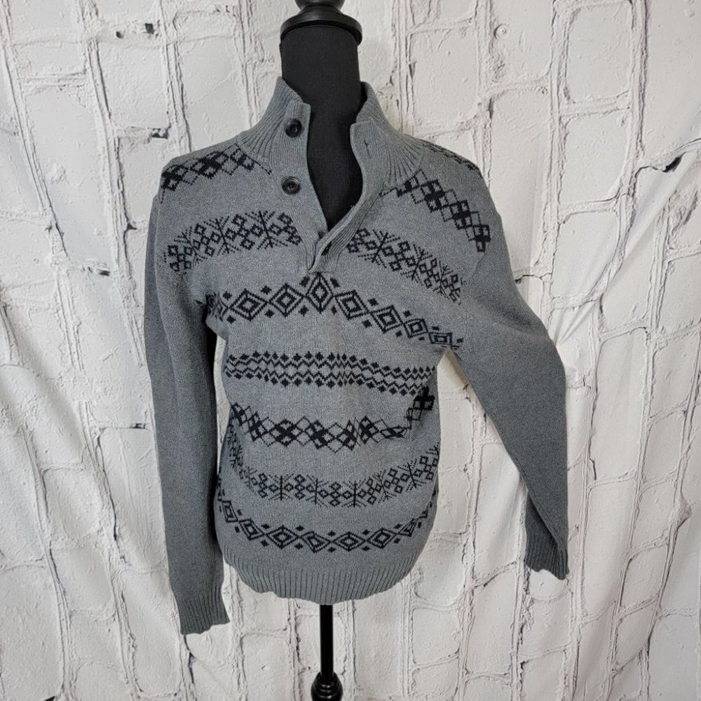 CARBON Retro Knit Grandpa Academia Mens Pullover Mockneck Sweater Sz‎ M
